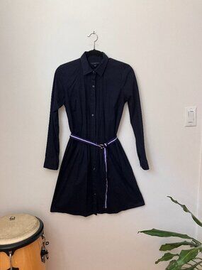 Tommy Hilfiger Navy Shirt Dress | Pintuck Pleats | Belted | Long Sleeve | Size S